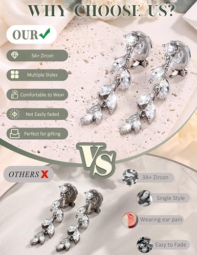 Florideco Silver Plated Clip On Earrings Wedding Dangle Earrings for Women - color: S-Short Leaves