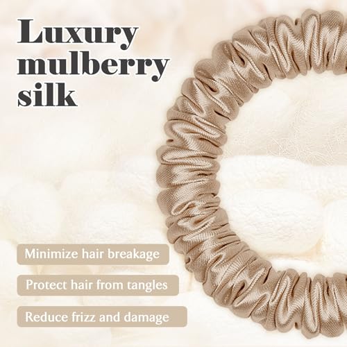 Scrunchies Hair Ties Silk Satin Scrunchy, WantGor Women 4PC Hair Bands | Pure Mulberry Silk Skinny Elastic Scrunchies Bracelets Ponytail Holders Hair Accessories (Champagne*4) - color: Champagne*4