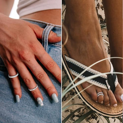 LOFITOR 4PCS Gold Toe Rings for Women Non Tarnish Waterproof Toe Ring Set | 14K Gold Filled Dainty Stackable Cute Thin Adjustable Open Band Toe Ring Cz Foot Jewelry For Beach Summer Hawaiian - style: Elegant Silver