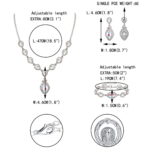 EVER FAITH Bridal Wedding Crystal Marquise Teardrop Pendant Necklace Earrings Bracelet Set for Prom - color: Iridescent AB Silver-Tone