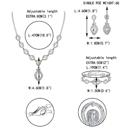 EVER FAITH Bridal Wedding Crystal Marquise Teardrop Pendant Necklace Earrings Bracelet Set for Prom - color: Iridescent AB Silver-Tone