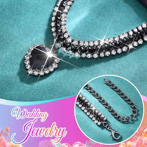 CLOACE Rhinestone Choker Necklace Heart Pendant Diamond Row Necklaces Sparkly Crystal Prom Chain Jewerly Accessories for Women - color: Black