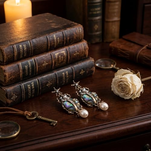 Whimsical Beetle Scarab Drop Dangle Earrings for Women, Gothic Vintage Inspired Jewelry Gift for Birthday Anniversary - style: beetle-stud