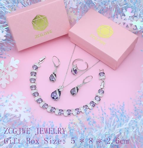 Wedding Jewelry Set for Women Gem Necklace Earrings Bracelet Luxury Jewelry Set Birthday Valentine's Day Mother's Day Christmas Prom Jewelry Gift - color: SYSD-Purple