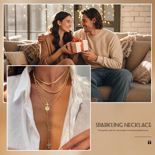 Layered Cross Necklace Set for Women, Layered Choker Necklaces Trendy Jewelry, Colorful Enamel Beaded Y-Shaped Lariat Necklace, Boho Multilayer Cross Necklace for Party and Daily Wear - color: Gold-01