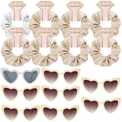 Satin Bridesmaid Scrunchies Bachelorette Hair Ties Set of 6 sunglasses Bridal Shower No Damage Hairties ideas Gift for Wedding Party Favors Bridesmaid Proposal Gifts (White&Beige 8sets) - color: 8sets White&Beige