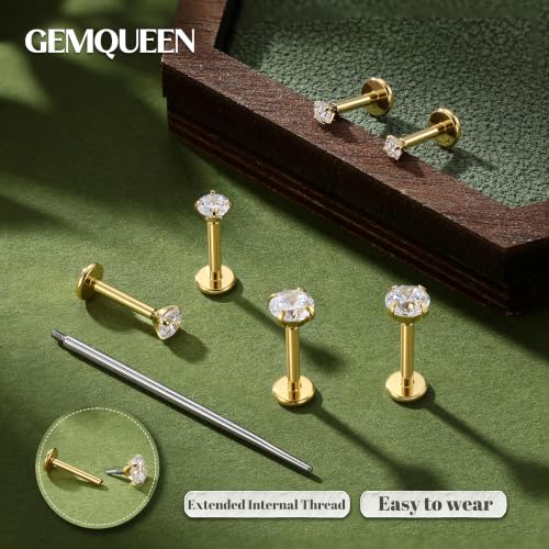 G23 Implant Grade Titanium Flat Back Earrings 16G/18G/20G | 3 Pairs Astm F136 Hypoallergenic Flatback Earrings Internally Threaded Studs for Nose, Helix, Tragus, Conch, Labret Piercing - color: Gold, size: 16G(1.2MM) Bar-6/7/8mm & CZ-2/3/4mm