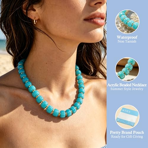 AOZEL Chunky Resin Beaded Necklace for Women Colorful Bead | Summer Beach, Waterproof, Fade Resistant, Adjustable Length, Boho Statement, for Daily Wear & Gifting - color: Yellow
