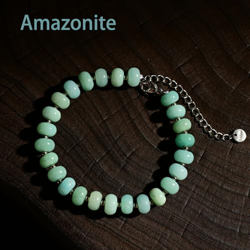 Natural Healing Gemstone Bracelet Handmade Yoga Stretch Elastic Bracelet Stress Relief Crystal Jewelry for Men and Women - color: Amazonite (Enhance Love and trust.), size: 5x8