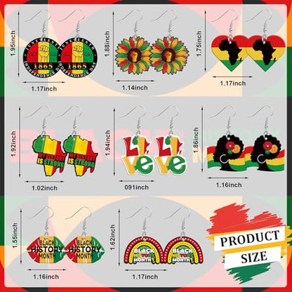 8 Pairs Black History Month Acrylic Dangle Earrings for Women | African Black Girl Earrings, Black History in February Jewelry Gifts Party Accessories, Lightweight Acrylic, Double Side - style: History Month