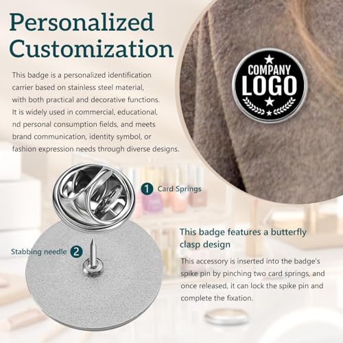 Custom Pins with Logo - Customized Buttons for men Women Customized pin - color: Round and Silver