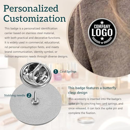 Custom Pins with Logo - Customized Buttons for men Women Customized pin - color: Round and Silver