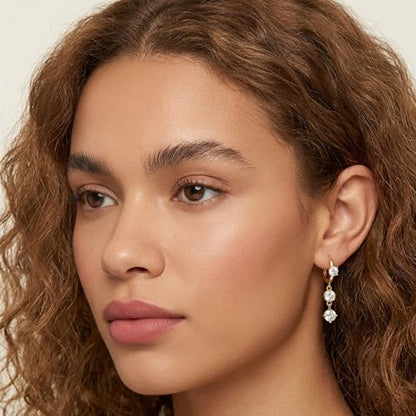 Mchic Dangle Earrings for Women: 18K Gold Plated CZ Drop Earrings Dainty Trendy Hypoallergenic Teardrop Bridal Wedding Style, Sparkly Elegant Dangling Jewelry Gift for Women Bridesmaid Prom Formal - color: Style 9-Gold