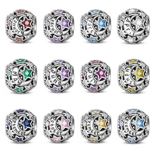 Star Moon 925 Sterling Silver Birthstone Charm for Bracelet Women Jewelry - color: January