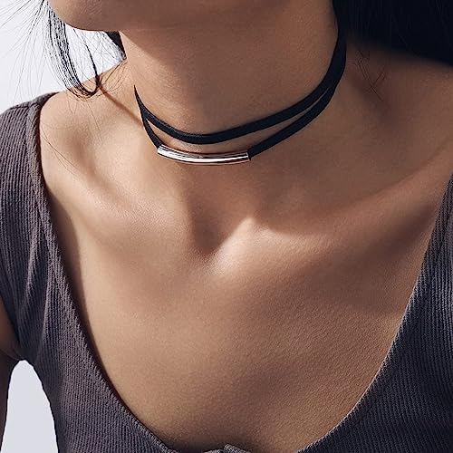 Fesciory Black Necklaces for Women, Adjustable Layered Velvet Leather Lace Collar Necklace, Goth Jewelry Gifts. - color: Tube