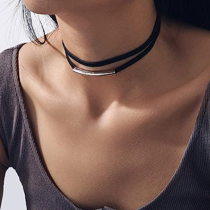 Fesciory Black Necklaces for Women, Adjustable Layered Velvet Leather Lace Collar Necklace, Goth Jewelry Gifts. - color: Tube