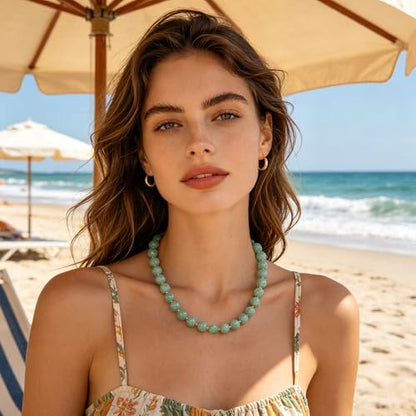 Colorful Beaded Necklace for Women Boho Statement Chunky Necklace Natural Stone Beads Gemstone Choker Necklaces Handmade Summer Beach Jewelry - color: Mint Green