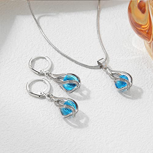 IFKM Silver Jewelry Sets for Women Rhinestone Crystal CZ Bridal Bridesmaid Accessories Necklace Earrings set for Wedding Prom Anniversary Birthday Gifts - color: Cambridge Blue
