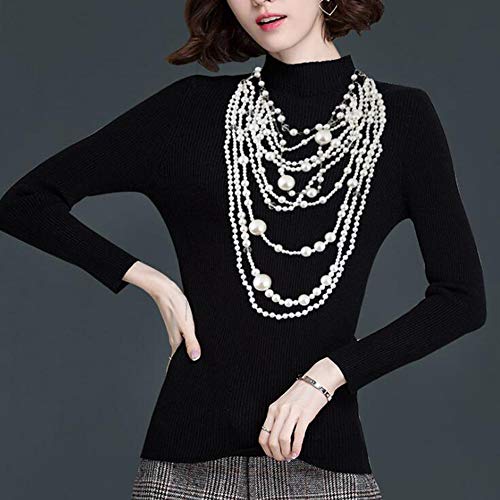 Multilayer Strand Chain Faux Pearls Flapper Beads Cluster Long Choker Necklace - color: Silver White Necklace+Pierced Earrings