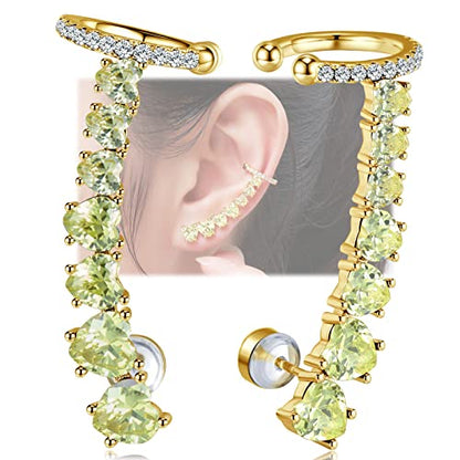 925 Sterling Silver Post Stud Earrings for Women Cartilage Ear Cuffs Hoop Climber 7 Multcolors Cubic Zirconia CZ Hypoallergenic Piercing Gifts For Her - color: Peridot Gold