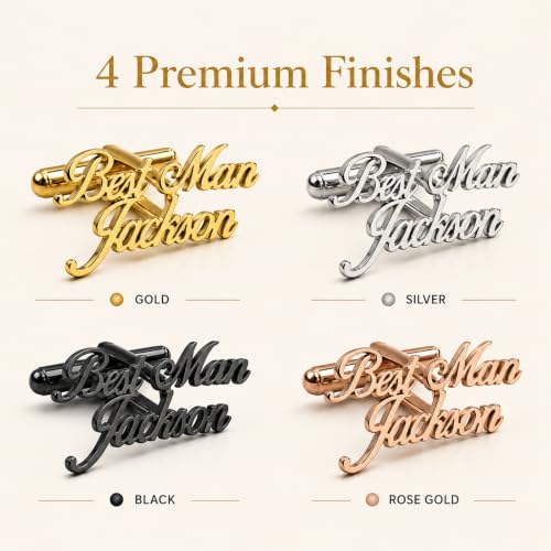 Custom Name Cufflinks for Men, Personalized Cuff Links with Raised Script Monogram, Wedding Cufflinks for Groom Groomsmen Best Man Father of Bride Husband Dad Anniversary Birthday Gifts - color: AA