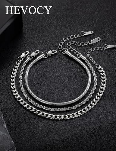 Stainless Steel Bracelet Set for Men, Adjustable Link Chains | Layered stainless steel link chain bracelets with adjustable sizing, designed for daily wear, stacking, and gifts - color: Style3-8 inch