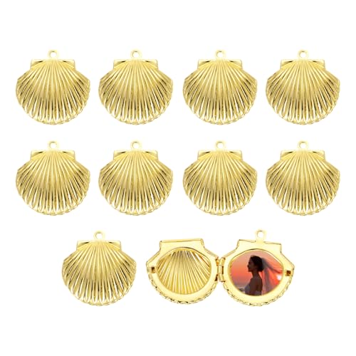 MECCANIXITY Custom Photo Locket Charm, Copper Retro Picture Locket Pendants for DIY Memorial KeyChains Necklace Bracelet Jewelry Making - color: Gold, style: Seashell