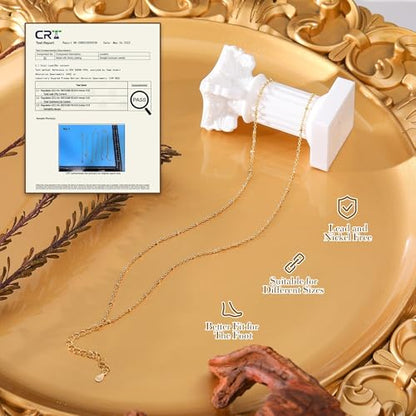 Kenivira Gold/Silver Ankle Bracelets for Women Dainty,18K Gold Plated/Sterling Silver Chain Anklets for Women Waterproof,Layered Anklets Set Non Tarnish Beachy Jewelry Gift - color: gold square