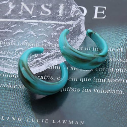 Punk Turquoise Hoop Earring Chunky Acrylic Hoop Earrings Blue Turquoise Circle Earring Acrylic Resin Hoops Earrings Wide C Shape Western Statement Jewelry for Women - color: Blue