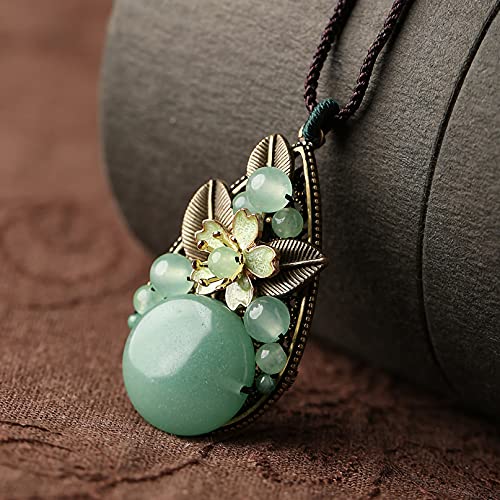 Natural Jade Stone Necklace, Adjustable Rope Chain Length Lucky Protection Friendship Charm Pendant Necklace for Women Friends Gifts