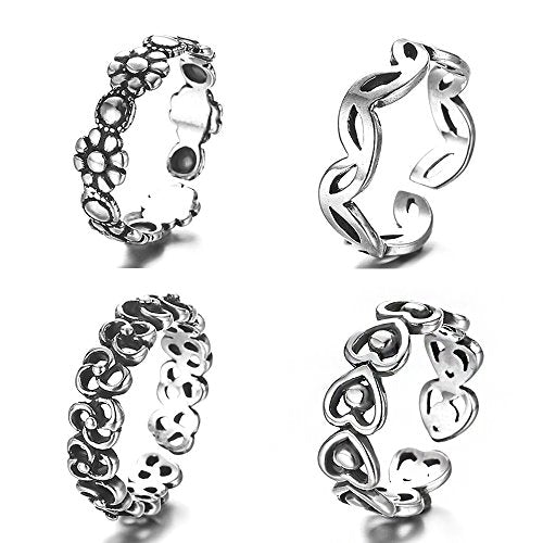 lauhonmin 3pcs S925 Sterling Silver Open Rings Set Finger Ring Joint Ring Toe Ring Beach Jewelry Gifts for Women Adjustable - color: Style B