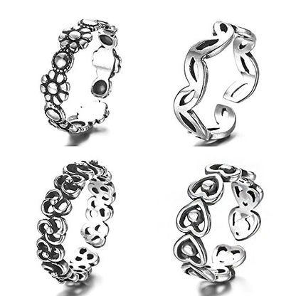 lauhonmin 3pcs S925 Sterling Silver Open Rings Set Finger Ring Joint Ring Toe Ring Beach Jewelry Gifts for Women Adjustable - color: Style B