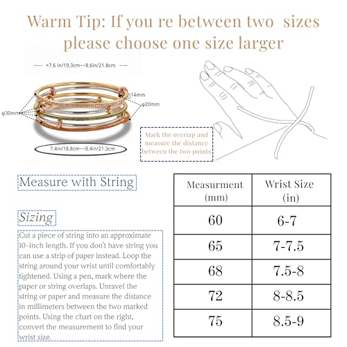 mixed metal Tri-Tone Bangles Bracelet for Women, 3/5 Pcs Stainless Steel Gold Plated Stackable Bracelet Set, Stylish Jewelry Gift - color: Gold zirconium+gold+gold, size: 75