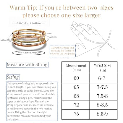mixed metal Tri-Tone Bangles Bracelet for Women, 3/5 Pcs Stainless Steel Gold Plated Stackable Bracelet Set, Stylish Jewelry Gift - color: Gold zirconium+gold+gold, size: 75