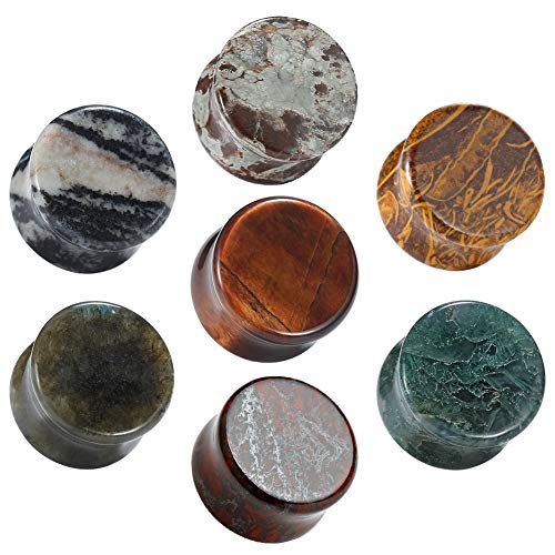 14PC 7 Pairs Stone Ear Plugs Double Flare Saddle Stretching Gauges Expander Stretchers 2G(6mm)-5/8"(16mm) - color: #1 9/16"(14mm)