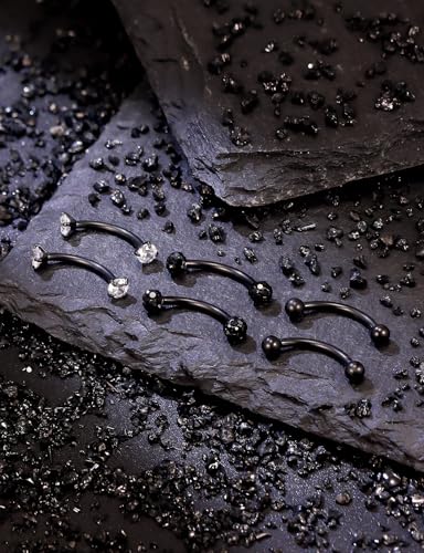 18G 16G 14G Eyebrow Ring Piercing Jewelry Surgical Steel Internal Thread Vertical Labret Lip Ring Rook Daith Earrings Belly Button Ring Piercing Jewelry for Women Men CZ Silver Black Gold - color: Black, size: 14G, 6mm Length