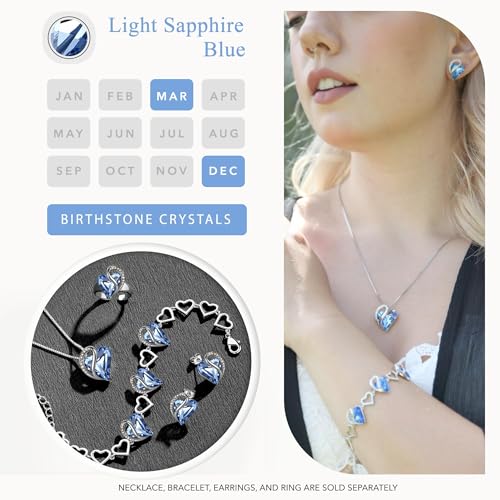 Infinity Love Heart Stud Earrings for Women, Birthstone and Healing Stone, Gifts for Mom, Wife, and Her, Silver Plated - color: 03-March & December-Light Sapphire Blue