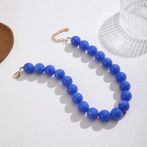Chunky Necklaces for Women Trendy 20MM Large Resin Beaded Necklace Bold Statement Chunky Choker Necklace Boho Beads Summer Beach Jewelry - color: Blue