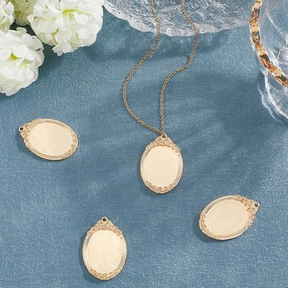 Beebeecraft 1Box 4Pcs Pendant Cabochon Settings 14K Gold Plated Brass 25 x 36.5 x 3mm Oval Pendant Blank Bezel for DIY Jewelry Making - color: #2 Tray 19x25.5mm