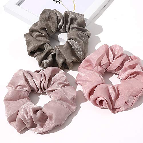 Ivyu Silk Satin Scrunchies - No Crease Hair Ties for Women, Thick Hair Ponytail Holders with Soft Elastic Bands - color: Gray Pink Light Pink Light Purple