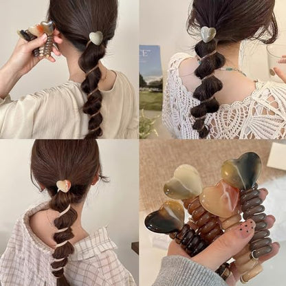 4 Pcs Heart Elastic Colorful Spiral Telephone Line Wire Hair Ties Band Ponytails Scrunchies for Women Elastic Love Head Band Wedding Birthday Party Daily Hair Accessories