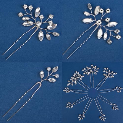 9 Pieces Bride Wedding Hair Pins Bridal Hair Accessories Set Jewelry Bridesmaids Silver HairPiece for Women - color: Set 1