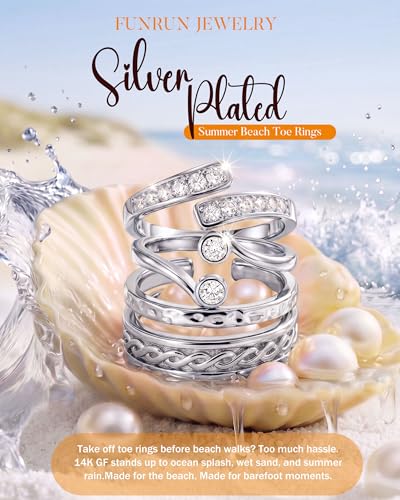 9PCS Toe Rings for Women Non Tarnish - Adjustable 14K Gold Filled Toe Ring | Silver Dainty Open CZ Toe Rings Set,Waterproof Summer Beach Foot Jewelry - color: Silver