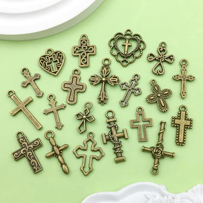 Sailanzi 100pcs Antique Blue Cross Series Pendant Jewelry Making DIY Keychain Earrings Pendant Various Design Charms for Jewelry Making Bracelets Necklace (SN907) - color: SN907