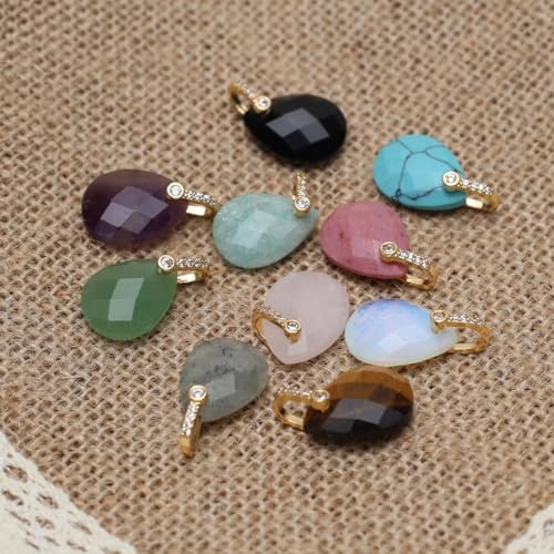 LE SKY Natural Stone Pendants Healing Crystal Gemstones with Rhinestone Charms for jewelry Making Necklace DIY Craft Gift - color: faceted drop