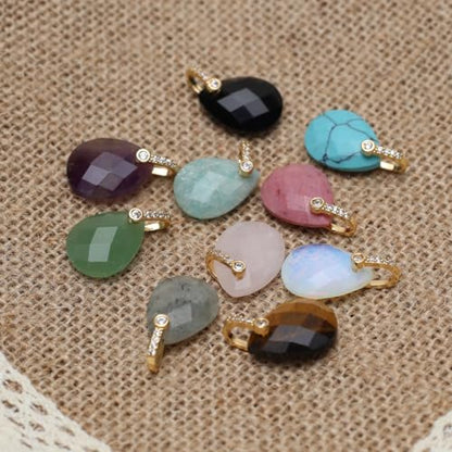 LE SKY Natural Stone Pendants Healing Crystal Gemstones with Rhinestone Charms for jewelry Making Necklace DIY Craft Gift - color: faceted drop