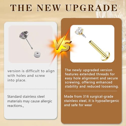 16G 18G Flat Back Earring Nose Ring Stud Piercing Jewelry - color: silver, size: 18G(3/4/5mm CZ)