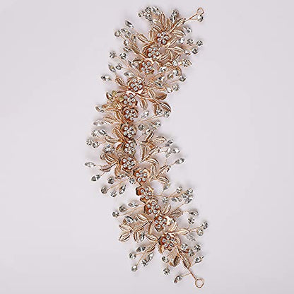Hair Band, Gold - Wedding Bridal Big Flower Vine Leaf Headband Rhinestone Headpiece for Bride Bridesmaid Flower Girl Wedding Prom Brithday Party - color: Gold