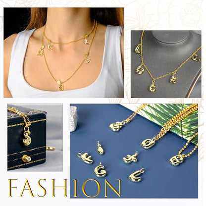 Starry 52pcs Gold Bubbled A-Z Alphabet Letters Charms for Jewelry Making Gold Chunky Bubble Initial Letter Charm Pendant Beads Trendy Bubble Glitter Pendants for Women Bracelet Necklace Choker Making