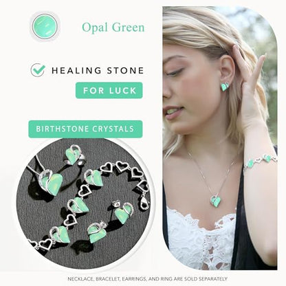 Infinity Love Heart Stud Earrings for Women, Birthstone and Healing Stone, Gifts for Mom, Wife, and Her, Silver Plated - color: 13-Healing Stone for Luck-Jade Opal Green